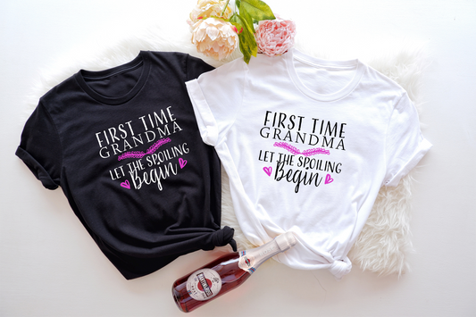 "Celebrate the joys of grandparenthood with this 'First Time Grandma' tee."