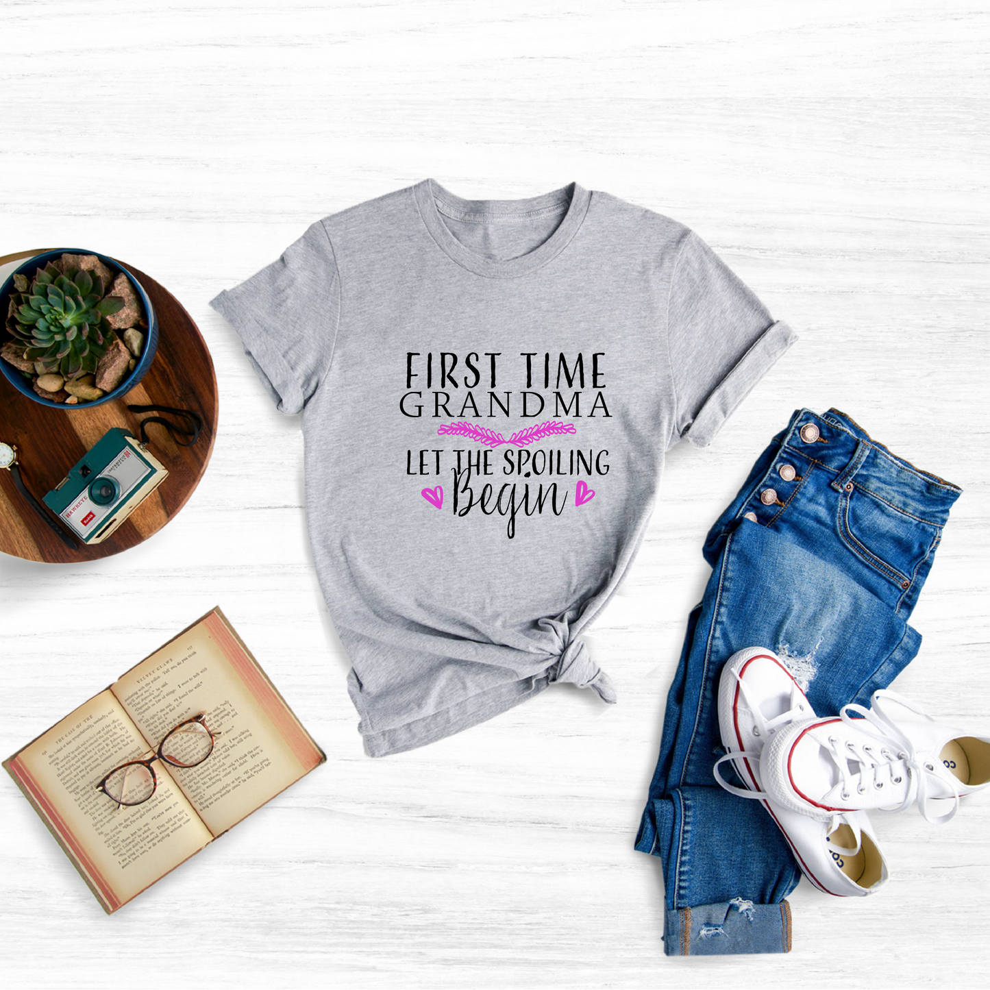 "Celebrate the joys of grandparenthood with this 'First Time Grandma' tee."