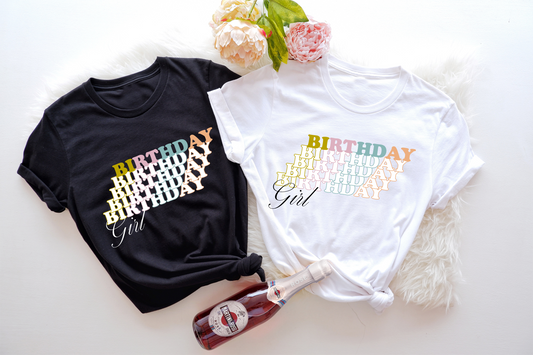Celebrate your special day or your little one's birthday with this adorable "Birthday Girl" or "Birthday Party Girl" tee