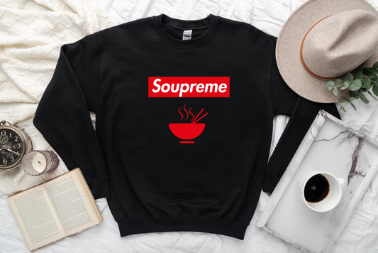 Express your love for ramen and fashion with this tongue-in-cheek "Soupreme" noodle lover t-shirt.