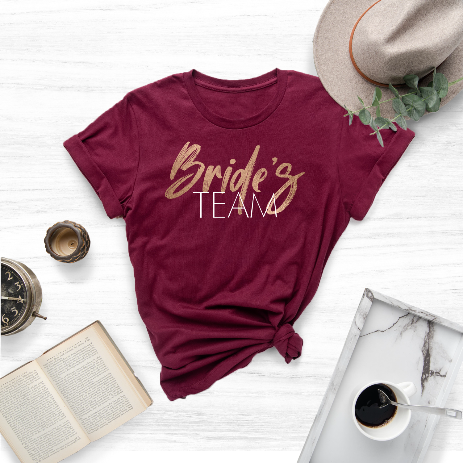 Create unforgettable memories and make your bachelorette celebration truly special with custom "Bride's Team" t-shirts. These personalized tees are the perfect way to show off your bride tribe, add a touch of fun and flair to your festivities, and commemorate this exciting chapter in the bride-to-be's life.