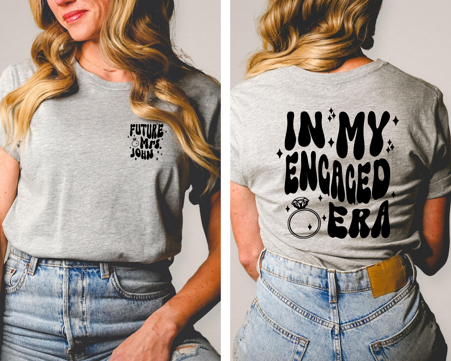 Celebrate the bride-to-be's engagement with our stylish and trendy "In My Engaged Era" T-shirt.