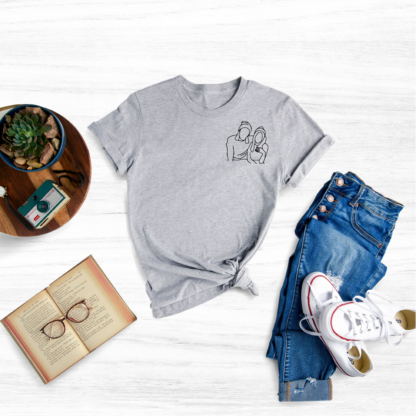 Capture and cherish your precious memories with our one-of-a-kind Custom Portrait Embroidered Photo T-shirt or Sweatshirt, the perfect gift for Valentine's Day or any special occasion.