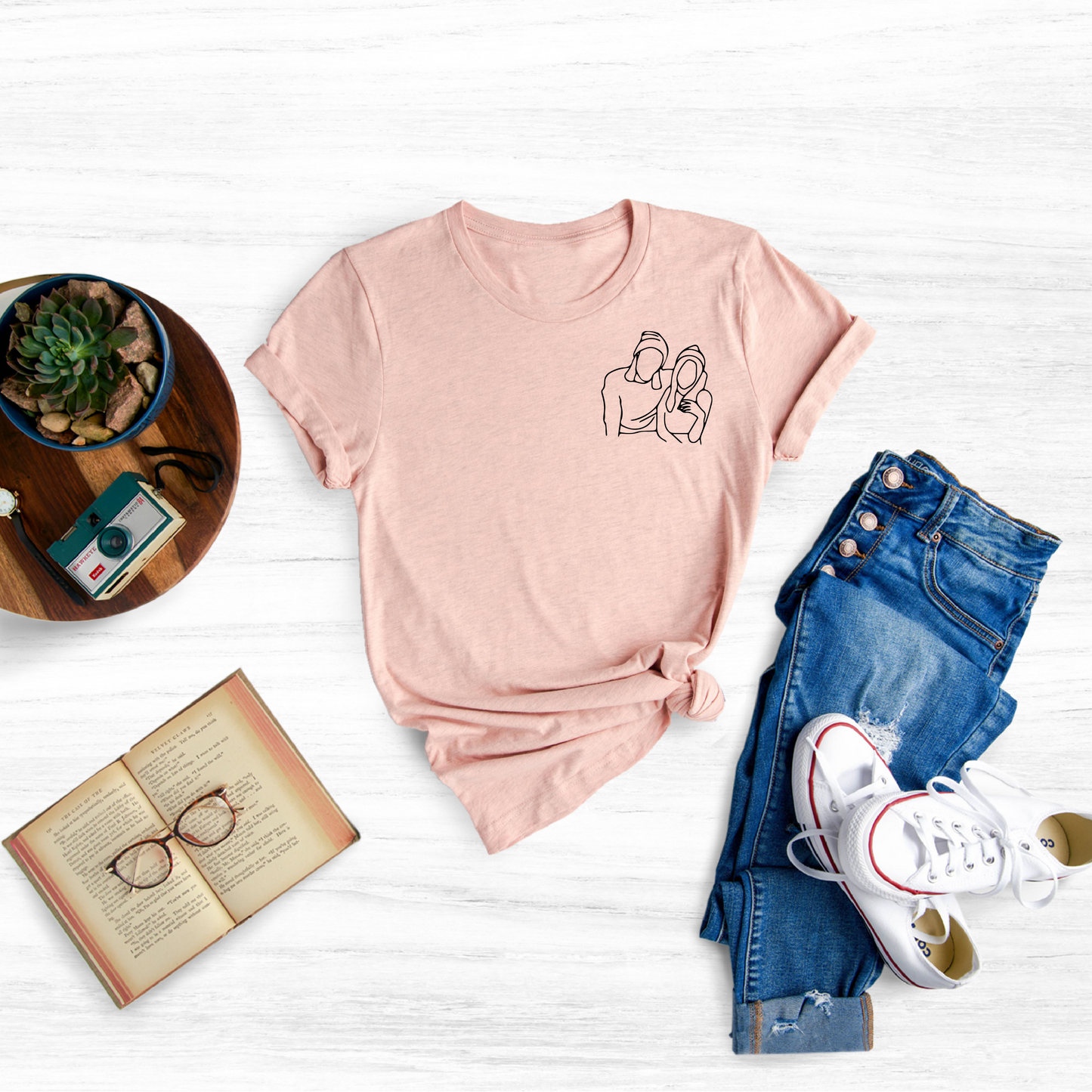 Capture and cherish your precious memories with our one-of-a-kind Custom Portrait Embroidered Photo T-shirt or Sweatshirt, the perfect gift for Valentine's Day or any special occasion.