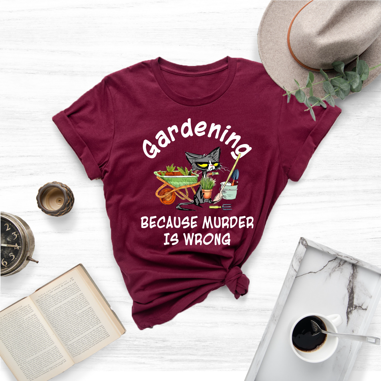 Unleash your inner green thumb and your witty side with our "Gardening Because Murder Is Wrong" T-shirt, the perfect way to express your love for plants and your distaste for violence.