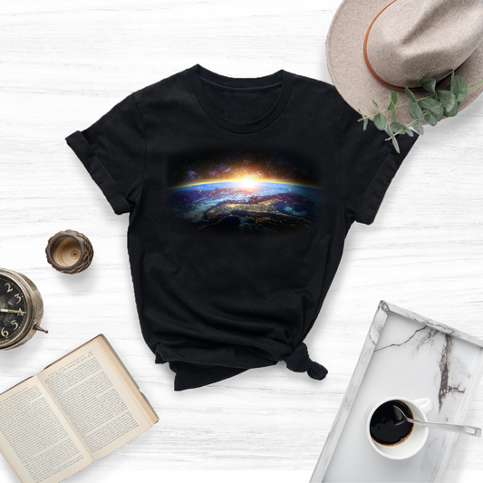 Embrace the beauty of our planet and the vastness of space with the Reality Glitch Men's A New Dawn T-Shirt. 