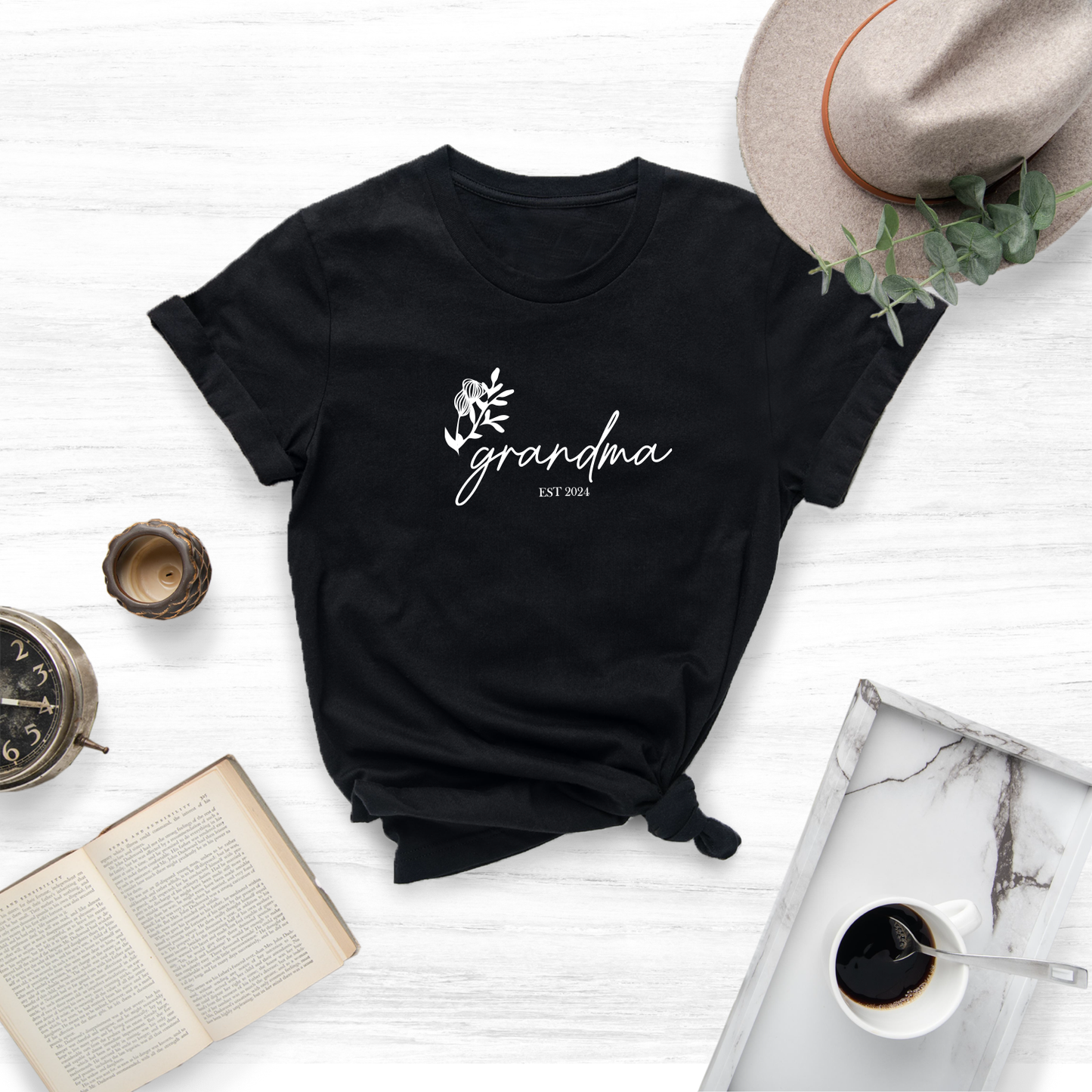 "Personalized 'Grandma' T-shirt with a loving Mother's Day message.