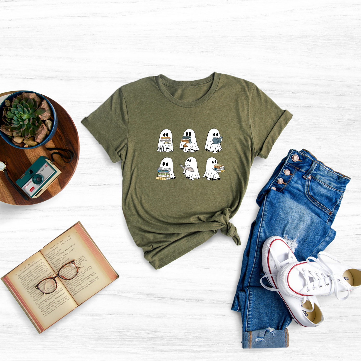 Unleash your inner bookworm with this charming "Bookish Halloween" t-shirt.