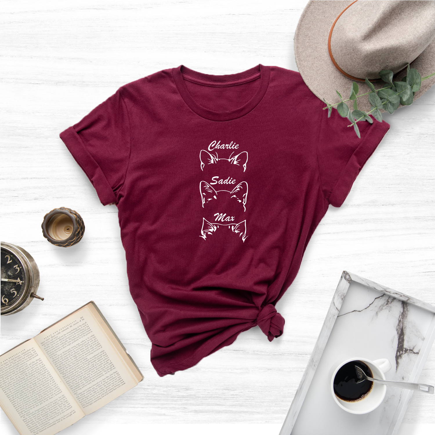 Custom Cat T-shirt: Show off your feline friend's unique personality with a personalized tee. 