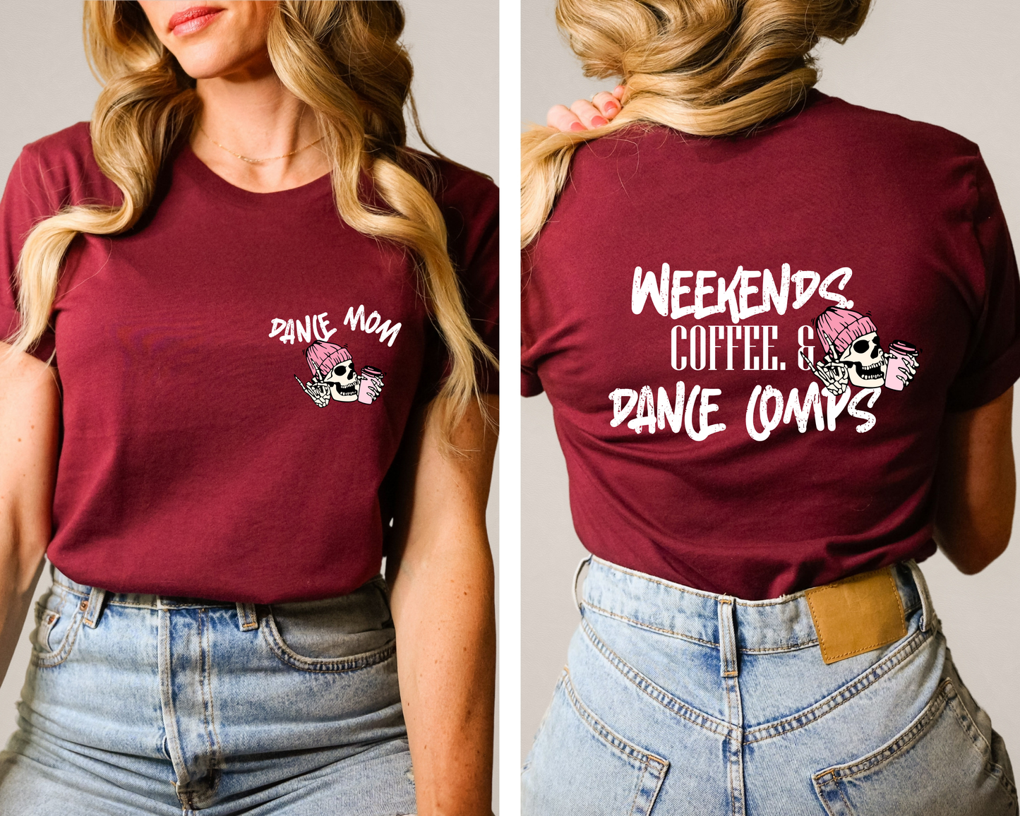  "Graphic tee featuring a playful 'Weekends Coffee Dance' design for coffee and dance lovers."