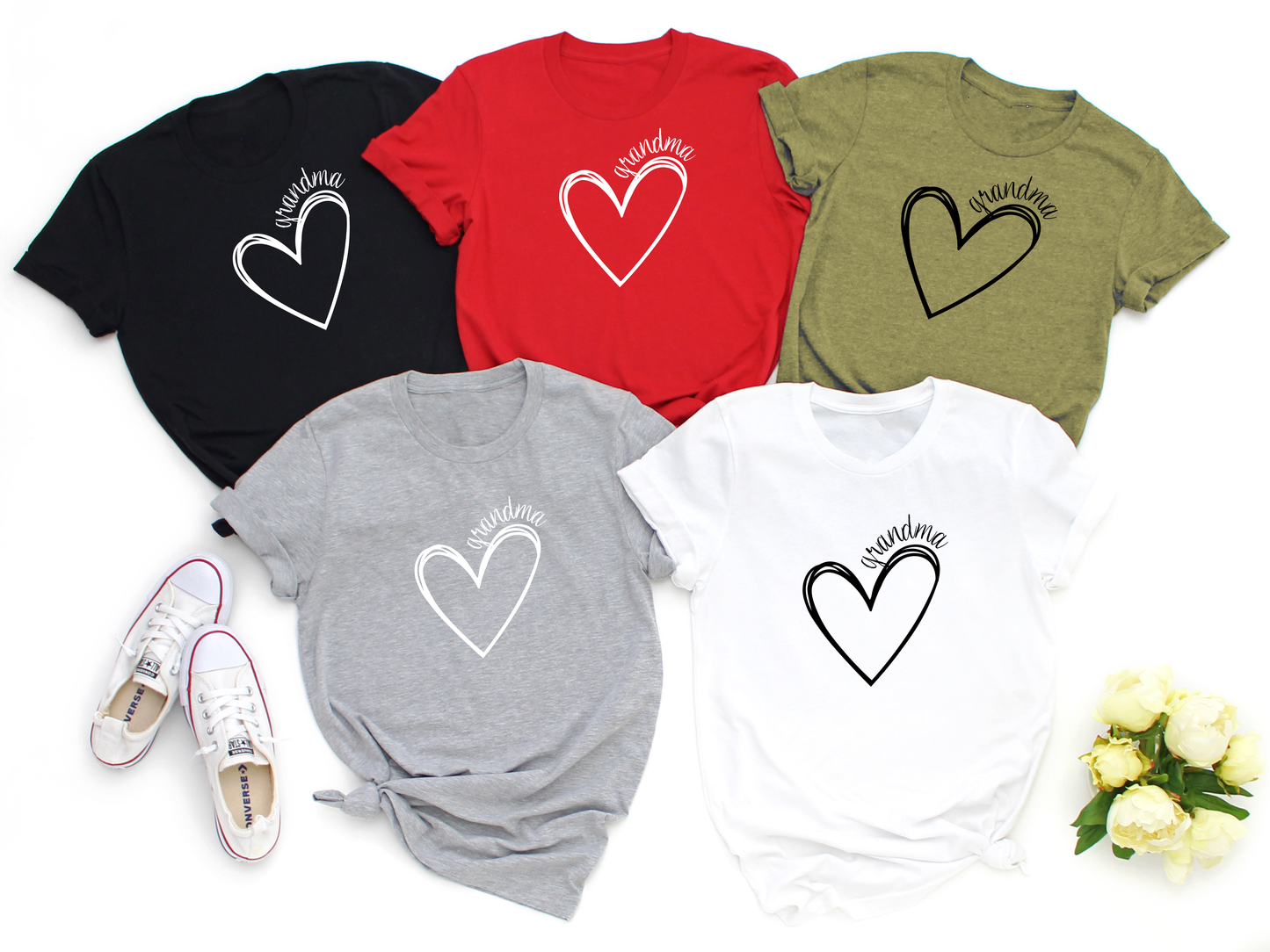 "Show your love for your grandchildren with this adorable 'Grandma Heart' shirt."