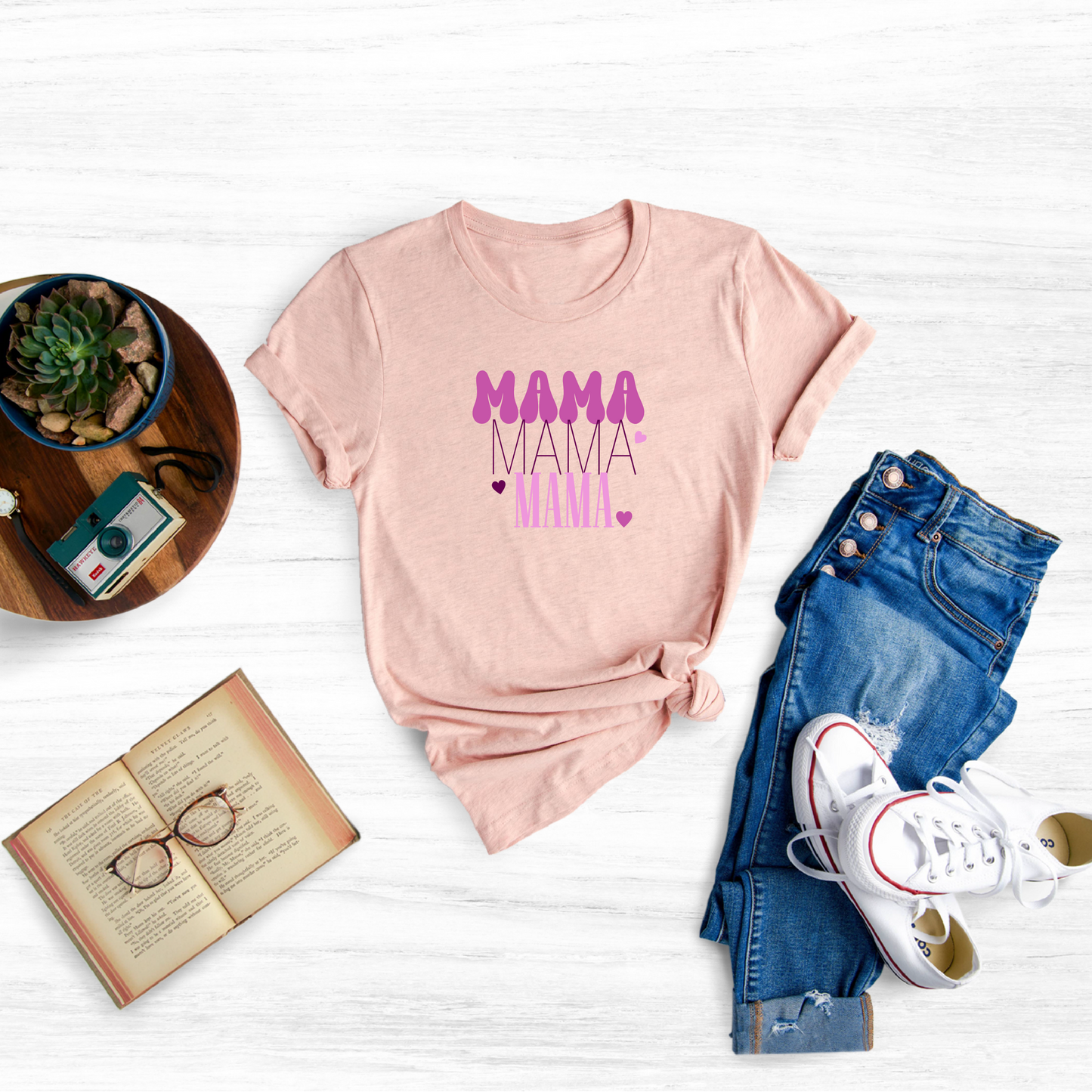 T-shirt with the word 'Mom' to convey the loving message of Mother's Day.